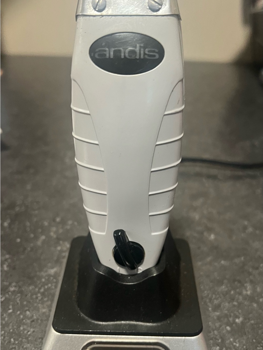 Andis White Cordless Hair Trimmer with Black Base
